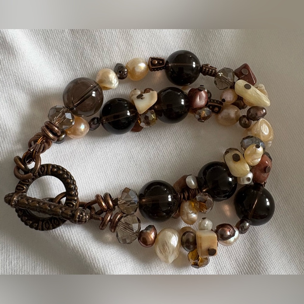 Black and Brown Beaded Bracelet with Eclectic Design
